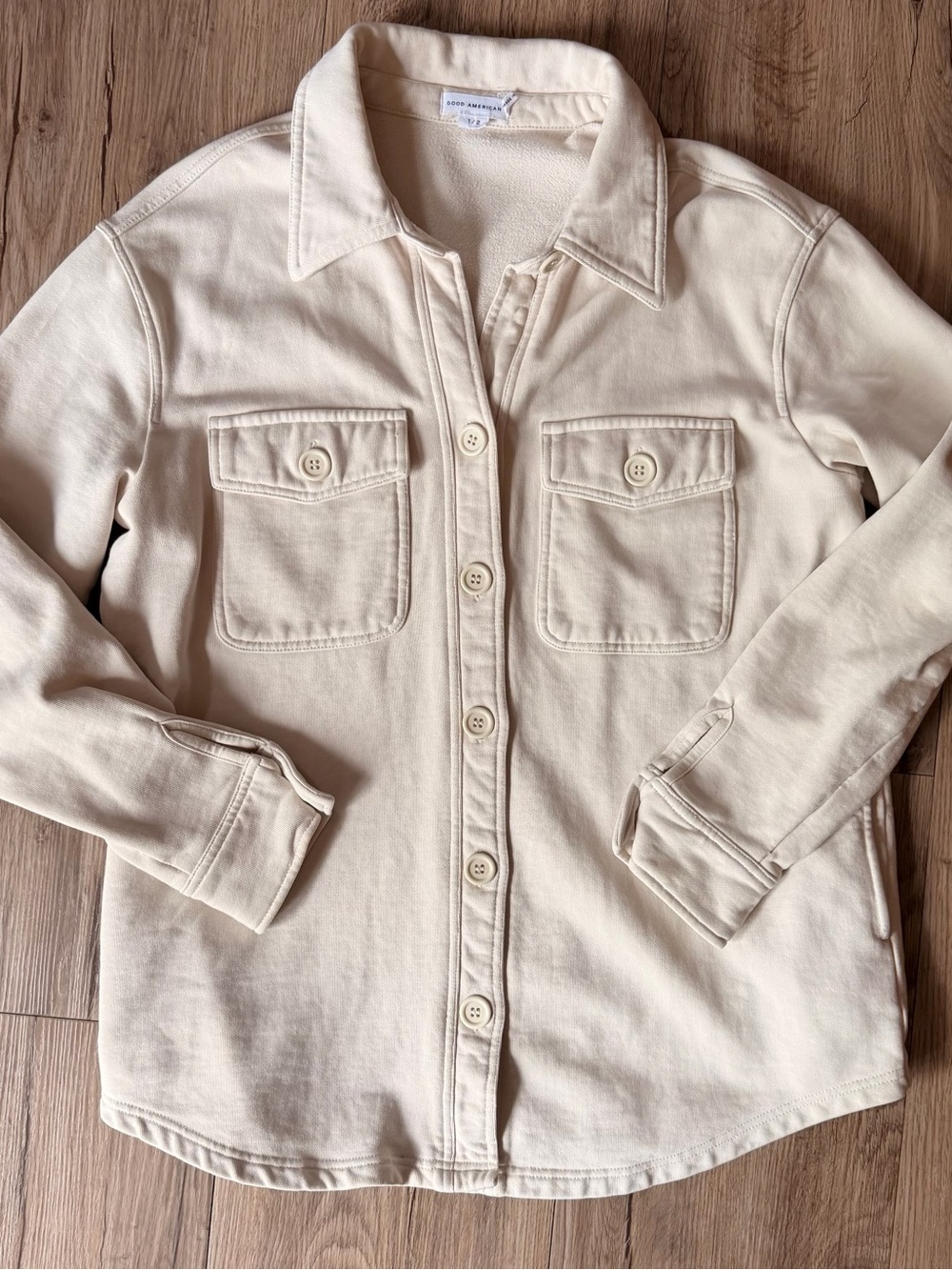 Good American Cream Button-Front Utility Jacket
